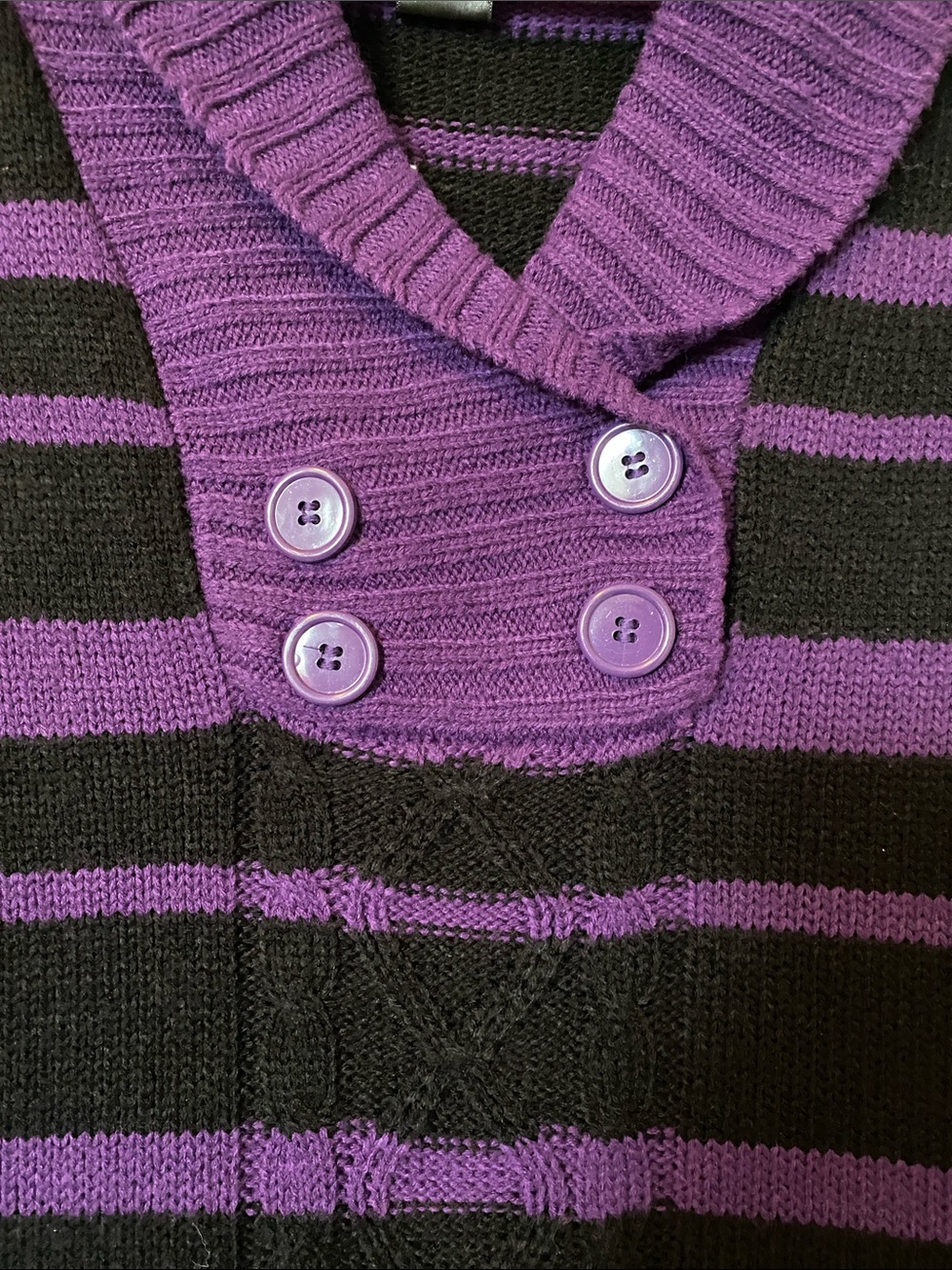 Purple and Black Striped Knit Mini Dress with Shawl Collar - Picture 3 of 4